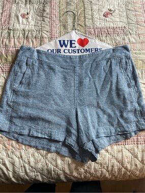 GAP Light Blue High-Waist Linen-Blend Women's Shorts.BACK FROM DRY CLEANER